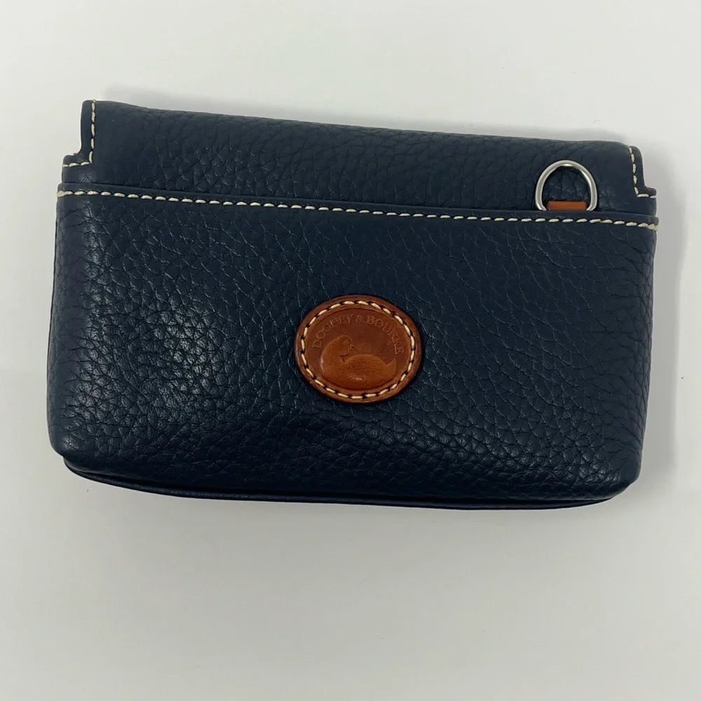 Navy Leather Clutch with Brown Accent - Picture 2 of 7